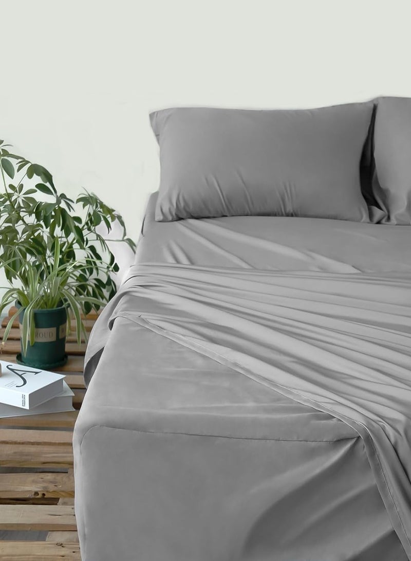 تى ام هوم طقم ملاية رمادي 3 قطع من TM Home – قطن طبيعي 100%، 400 غرزة، جودة فندقية 5 نجوم  - Image 2