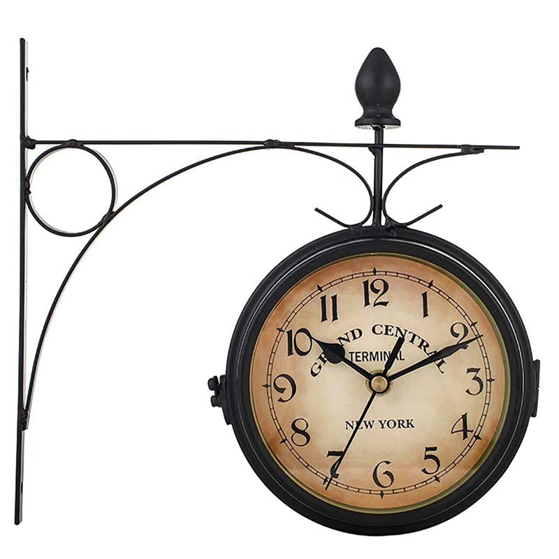 crayfomo crayfomo Retro DoubleSided Garden Wall ClockVintage Industrial Two Sides Wall Hanging Clock for Indoor Decorative Antique Style Creative Classic Wall Clocks Decoration Black 5inch 
