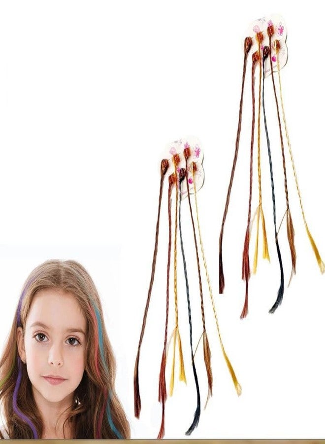 DORMITORRY Hair Extensions For Women Colourful Kid Hair Stylish Claw Clips Trendy Hair Streaks Braided kids Hair extensions with Clip Hair Strips For Girls Nylon Straight Colorful 6 Pcs (DarkColor) - Image 1