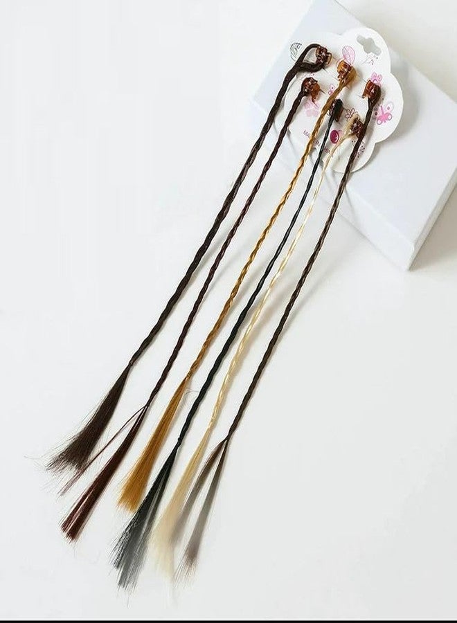 DORMITORRY Hair Extensions For Women Colourful Kid Hair Stylish Claw Clips Trendy Hair Streaks Braided kids Hair extensions with Clip Hair Strips For Girls Nylon Straight Colorful 6 Pcs (DarkColor) - Image 2