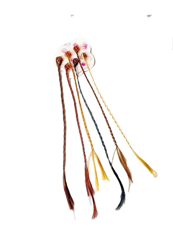 DORMITORRY Hair Extensions For Women Colourful Kid Hair Stylish Claw Clips Trendy Hair Streaks Braided kids Hair extensions with Clip Hair Strips For Girls Nylon Straight Colorful 6 Pcs (DarkColor) - Image 3