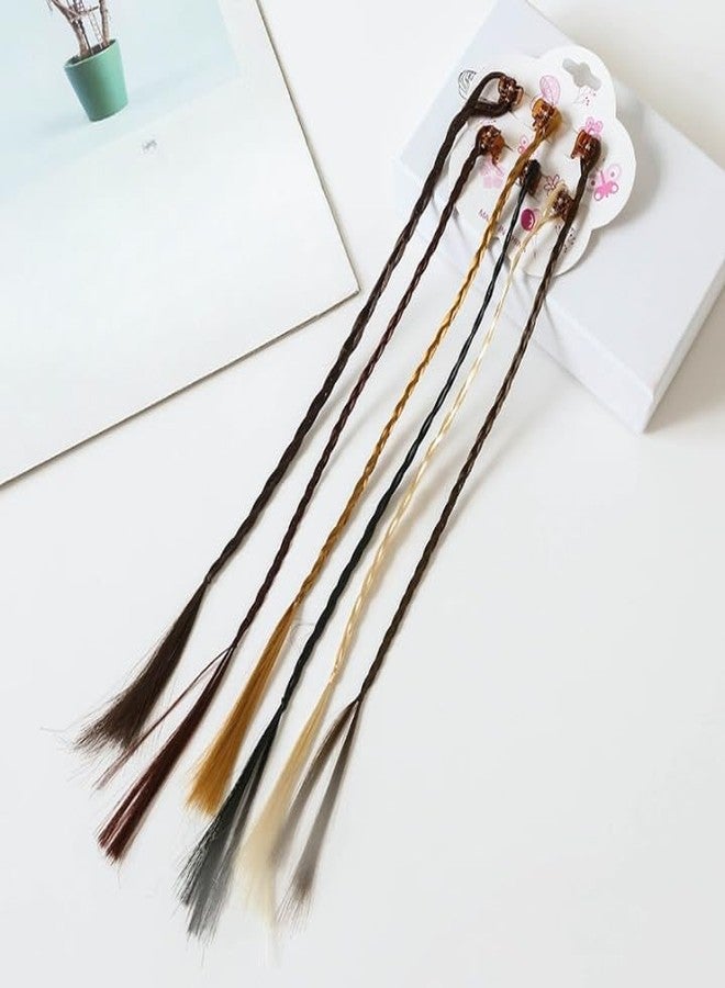 DORMITORRY Hair Extensions For Women Colourful Kid Hair Stylish Claw Clips Trendy Hair Streaks Braided kids Hair extensions with Clip Hair Strips For Girls Nylon Straight Colorful 6 Pcs (DarkColor) - Image 4