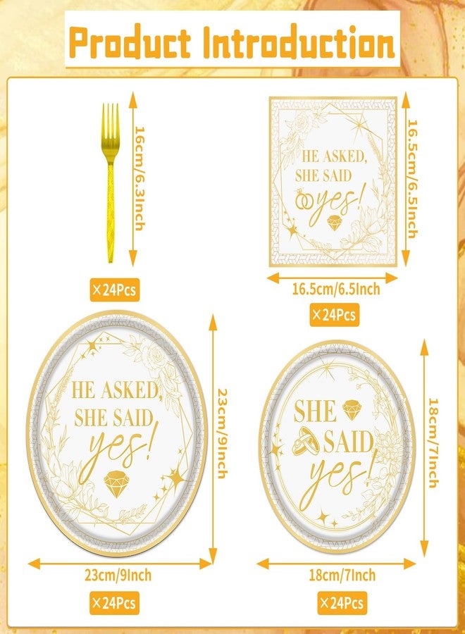 Rakuto Engagement Party Tableware Decorations, 96PCS She Said Yes Disposable Plates and Napkins Forks Set, Bridal Shower Wedding Plates and Napkins Dinnerware Sets - Image 2