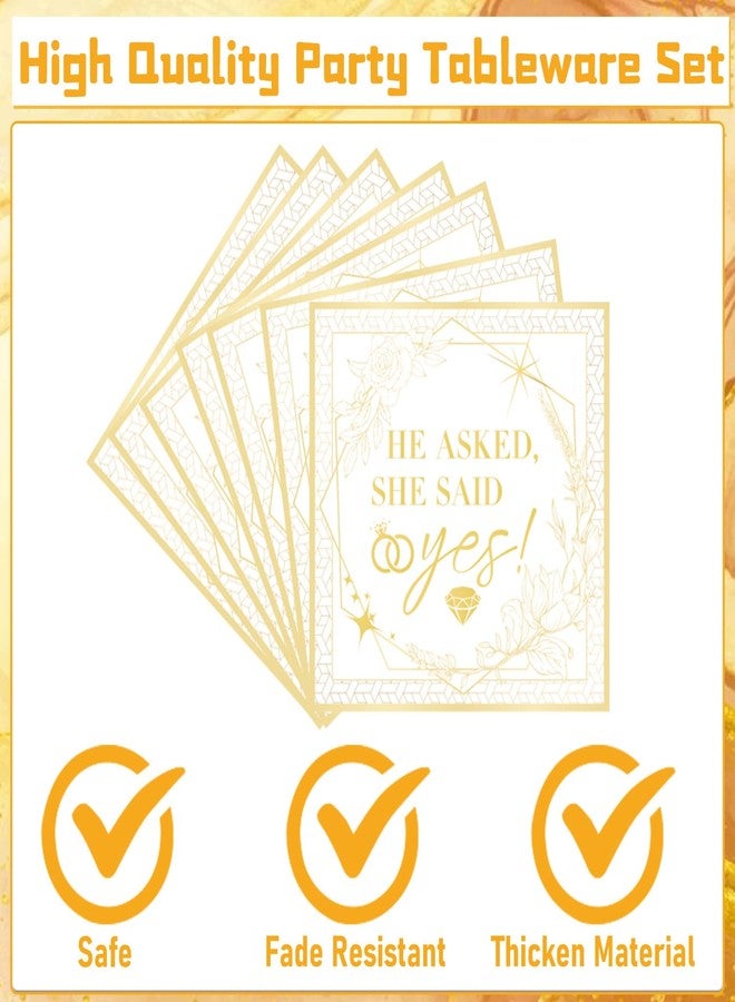 Rakuto Engagement Party Tableware Decorations, 96PCS She Said Yes Disposable Plates and Napkins Forks Set, Bridal Shower Wedding Plates and Napkins Dinnerware Sets - Image 3