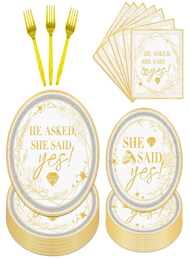 Rakuto Engagement Party Tableware Decorations, 96PCS She Said Yes Disposable Plates and Napkins Forks Set, Bridal Shower Wedding Plates and Napkins Dinnerware Sets - Image 1