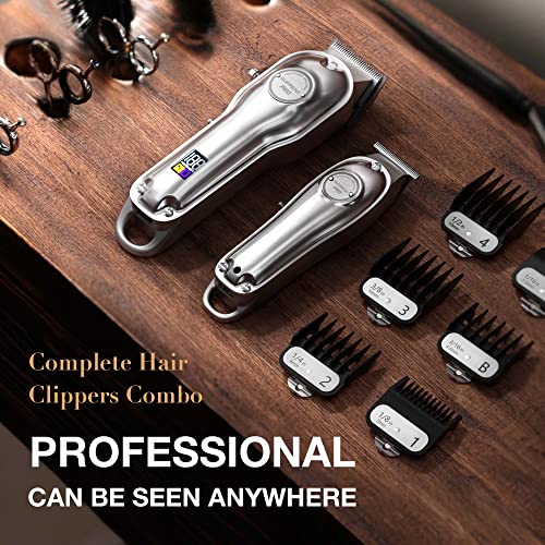 SUPRENT® PRO Professional Hair Clippers for Men- Hair Cutting Kit & Zero Gap T-Blade Trimmer Combo- Cordless Barber Clipper Set with LED Display for Mens Gifts (Silver) - Image 5