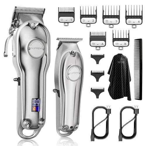 SUPRENT® PRO Professional Hair Clippers for Men- Hair Cutting Kit & Zero Gap T-Blade Trimmer Combo- Cordless Barber Clipper Set with LED Display for Mens Gifts (Silver) - Image 1