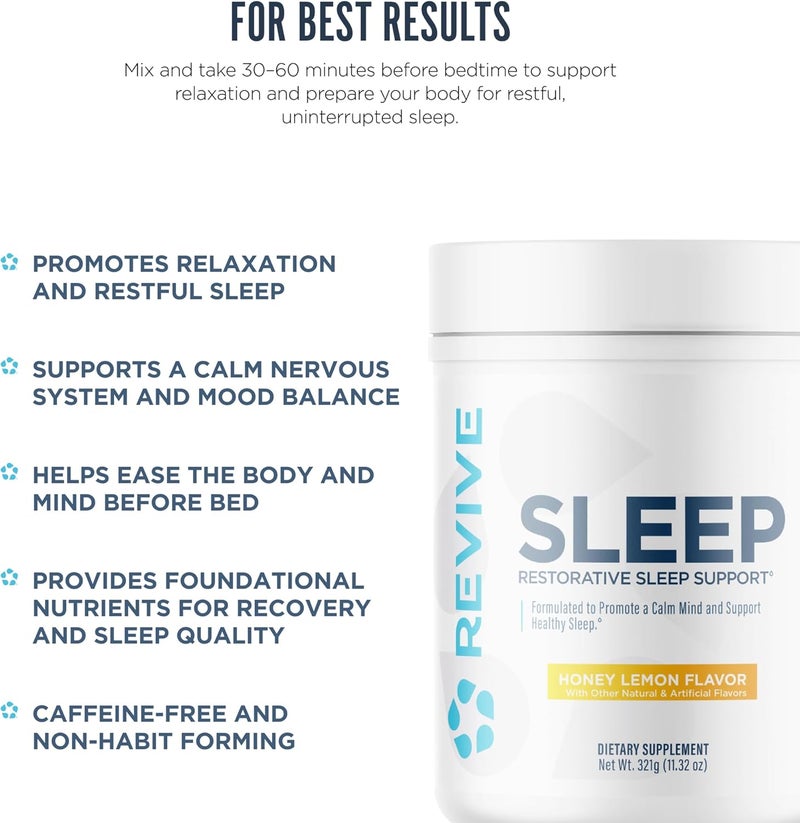 revive مكمل دعم النوم من ريفيف MD للبالغين بنكهة العسل والليمون مع المغنيسيوم جليسينات الإينوزيتول الجليسين L-ثيانين يعزز الاسترخاء وصحة النوم - Image 4