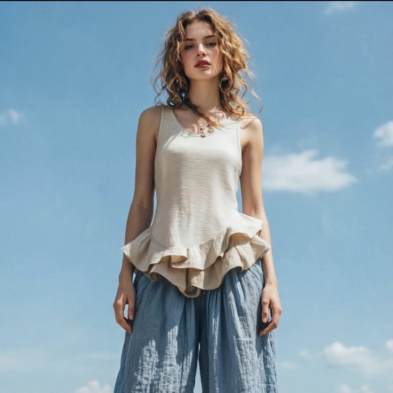 Women's Sleeveless Ruffle T-Shirt - Image 1
