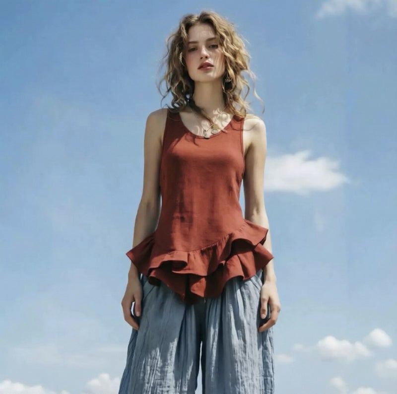 Women's Sleeveless Ruffle T-Shirt - Image 2