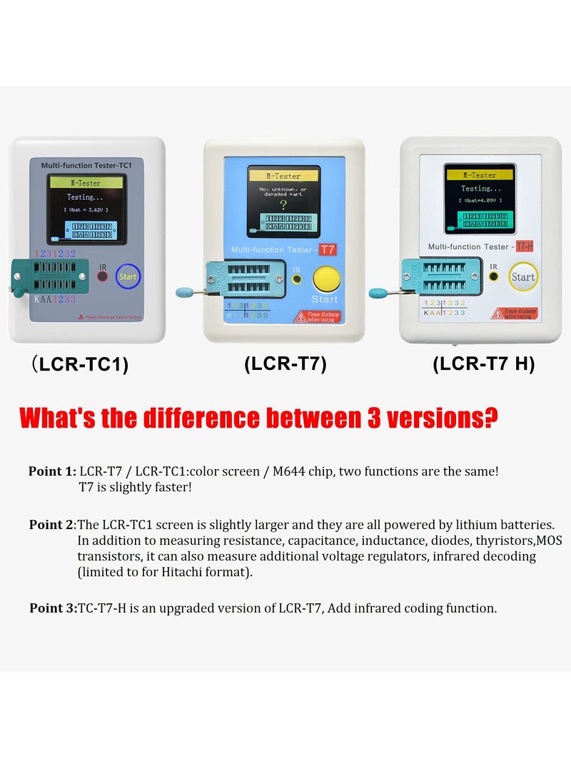 Transistor Meter, LCR-TC1 Multi-Function Capacitance Resistance ESR Tester, 1.8 Full Color Display Transistor Meter Tester,  for Diode Triode Capacitor Resistor Transistor LCR ESR NPN PNP MOSFET - Image 5