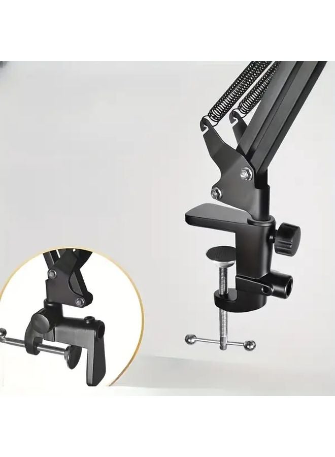 Heavy Duty Metal 2 in 1 Table Mount Mic Clamp Holder with Adjustable Arm Black 1 PC - Image 5
