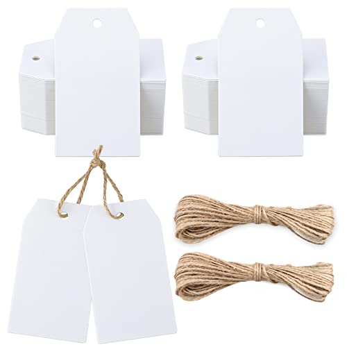 KINGLAKE Gift Tags100 Pcs White Paper Blank Gift Tags with String for Wedding FavorsCraft Tags with Natural Jute Twine - Image 1