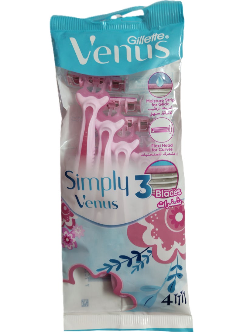 فينوس مجموعة شفرات حلاقة نسائية للاستخدام مرة واحدة من سيمبلي فينوس، 4 قطع - Image 1