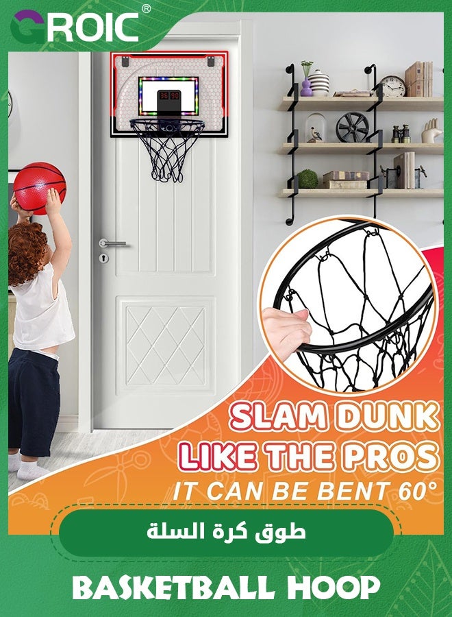 GROIC Mini Basketball Hoop with LED Light Electronic Scoreboard, 30*40cm - Small Basketball Hoop with 1 Ball, Door/Wall Mounted Basketball Hoops Indoor Outdoor for Kids (Game Mode, Scoring, Timing) - Image 4
