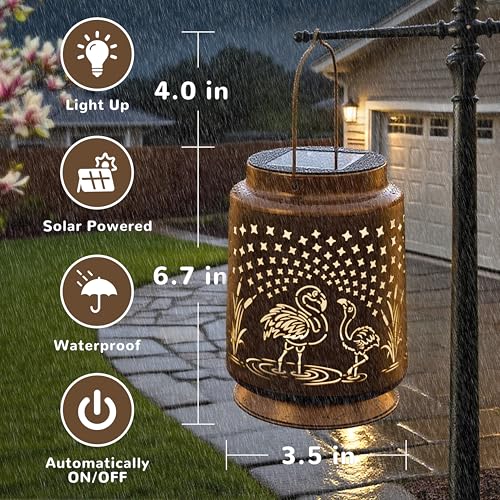 Miggley Flamingo Solar Lantern for Garden Outdoor Decor – Hanging Metal Light Decoration for Patio, Yard, Lawn, Pathway, Backyard – Birthday Gift for Mom, Women, Grandma - Image 5