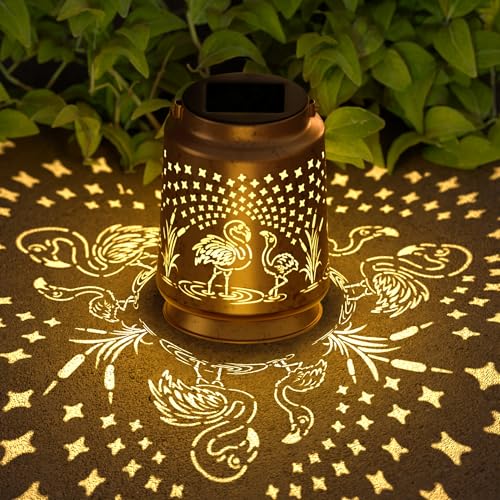 Miggley Flamingo Solar Lantern for Garden Outdoor Decor – Hanging Metal Light Decoration for Patio, Yard, Lawn, Pathway, Backyard – Birthday Gift for Mom, Women, Grandma - Image 1