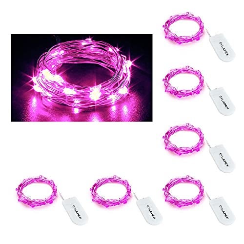 CYLAPEX 6 Pack Fairy Lights Battery Operated 7ft 20 LED Mini String Lights Silver Wire Firefly Starry Moon Lights for Halloween Wedding Mason Jars Party Christmas Centerpiece Table Decorations, Pink - Image 1