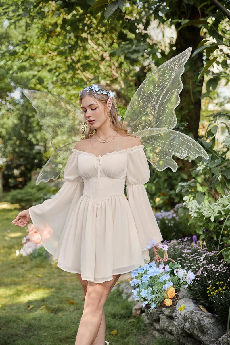 Scarlet Darkness Women's Renaissance Fairy Dress 2026 Summer Boho Off The Shoulder Flowy Corset Mini Dresses Beige S - Image 5