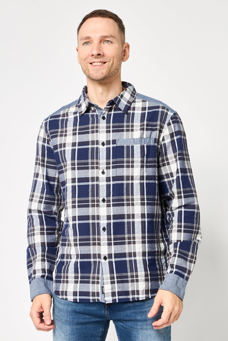DKNY Men Regular Fit Long Sleeve Plaid Casual Shirt, Multicolor - Image 1