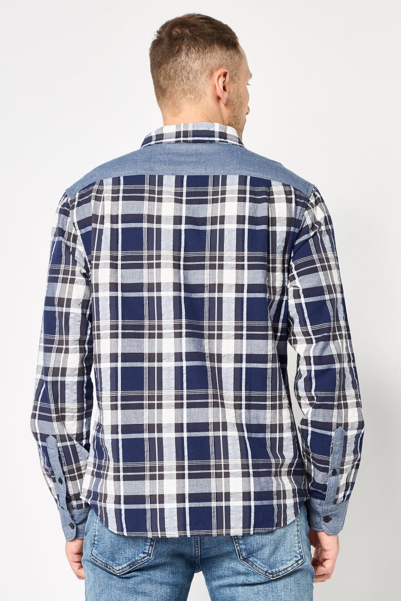 DKNY Men Regular Fit Long Sleeve Plaid Casual Shirt, Multicolor - Image 4