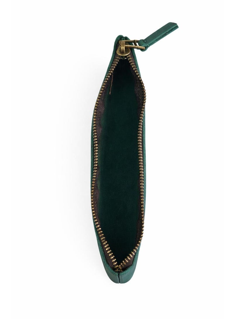 Handcrafted Leather Medwakh Pouch — Vintage Green | Slim Zipper Case for Medwakh Pipe & Dokha Tobacco - Image 2
