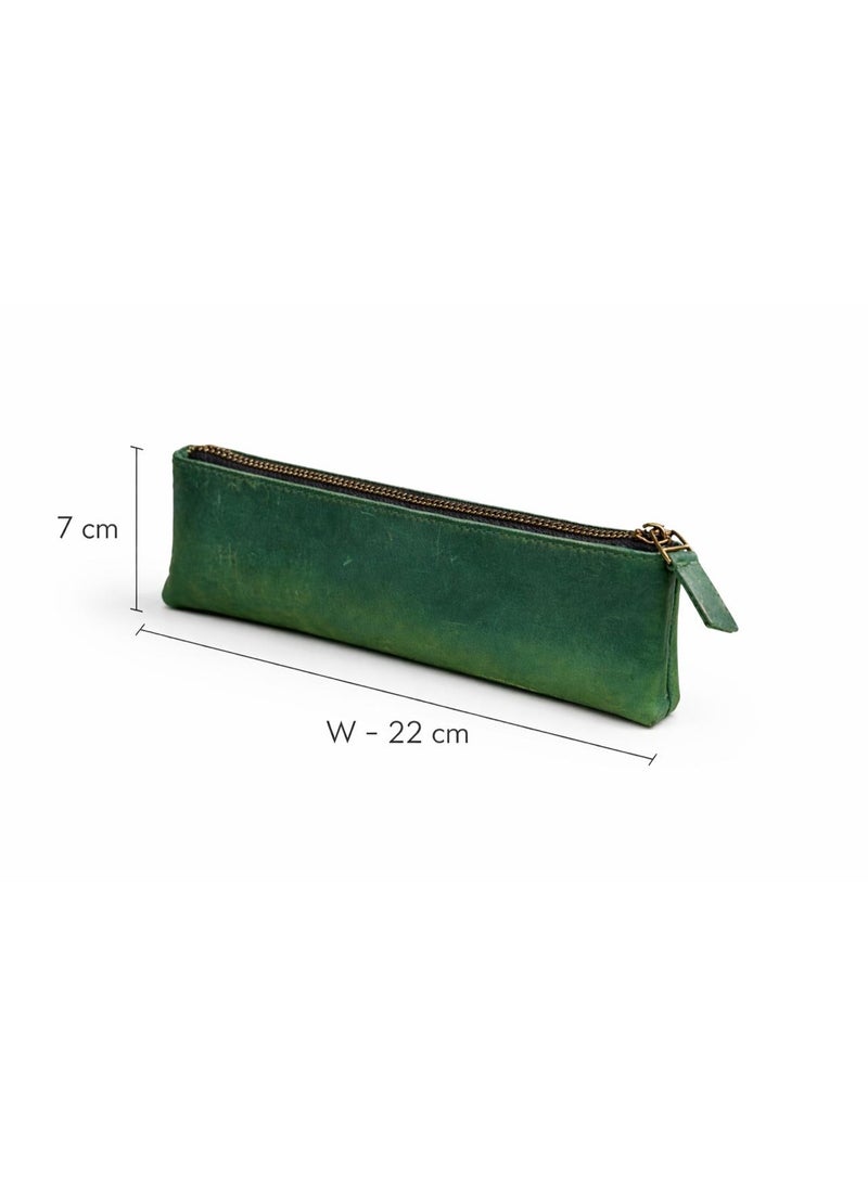 Handcrafted Leather Medwakh Pouch — Vintage Green | Slim Zipper Case for Medwakh Pipe & Dokha Tobacco - Image 1
