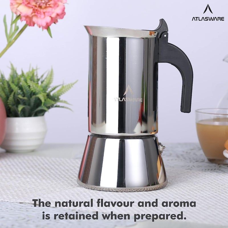 Atlasware Stainless Steel Mocha design 4 Cup Coffee Maker - Image 3