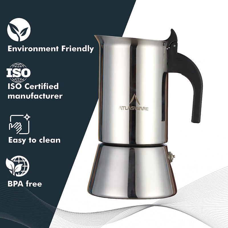 Atlasware Stainless Steel Mocha design 4 Cup Coffee Maker - Image 2