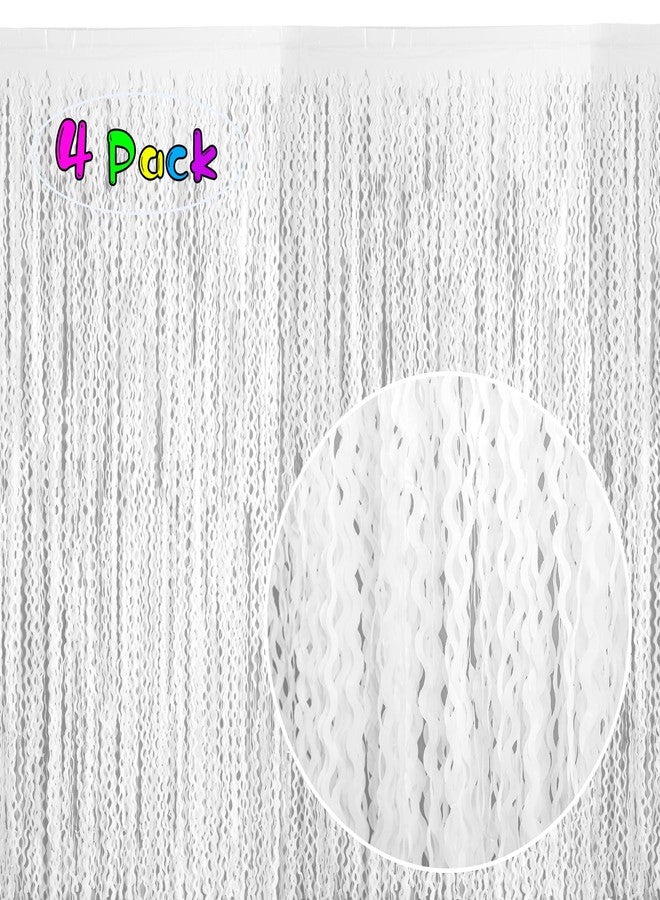 KEEUH 4 Pack White Door Streamers Foil Backdrop - 3.3x6.6ft Metallic Tinsel Foil Fringe Curtains Photo Booth Backdrop for Party Decoration - Image 2