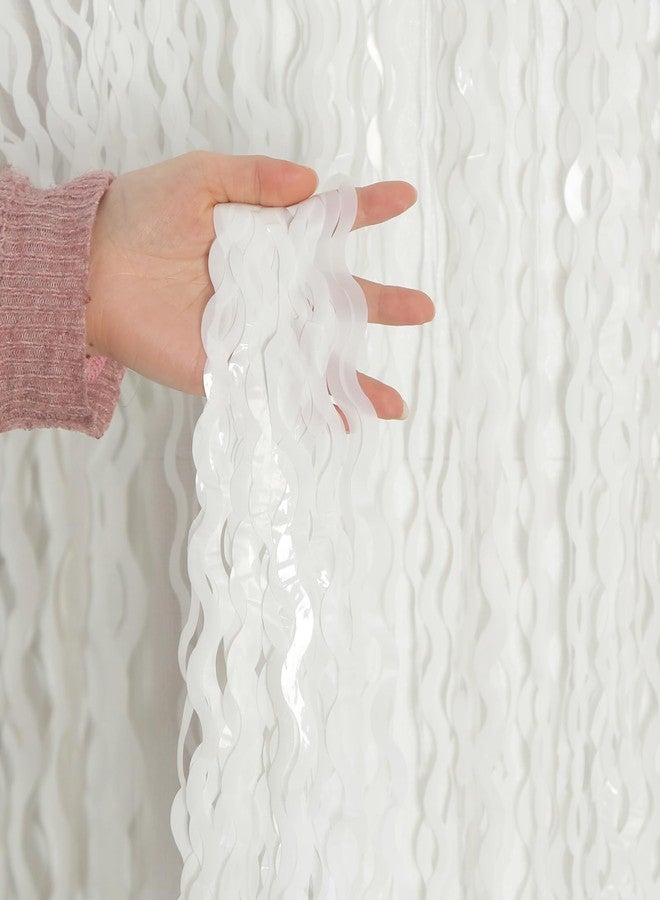 KEEUH 4 Pack White Door Streamers Foil Backdrop - 3.3x6.6ft Metallic Tinsel Foil Fringe Curtains Photo Booth Backdrop for Party Decoration - Image 1