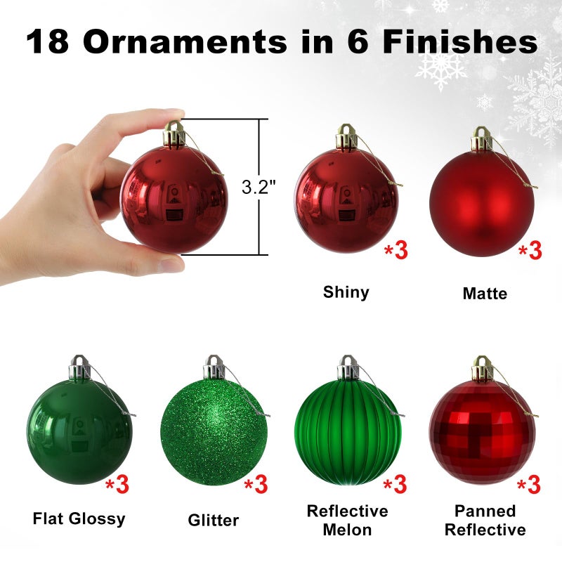 GameXcel Red & Green 3.2"" Large Christmas Balls - Christmas Tree Decoration Ornaments Shatterproof Hanging Balls for Birthday Halloween Holiday Wedding Decorations Set of 18pcs - Image 2