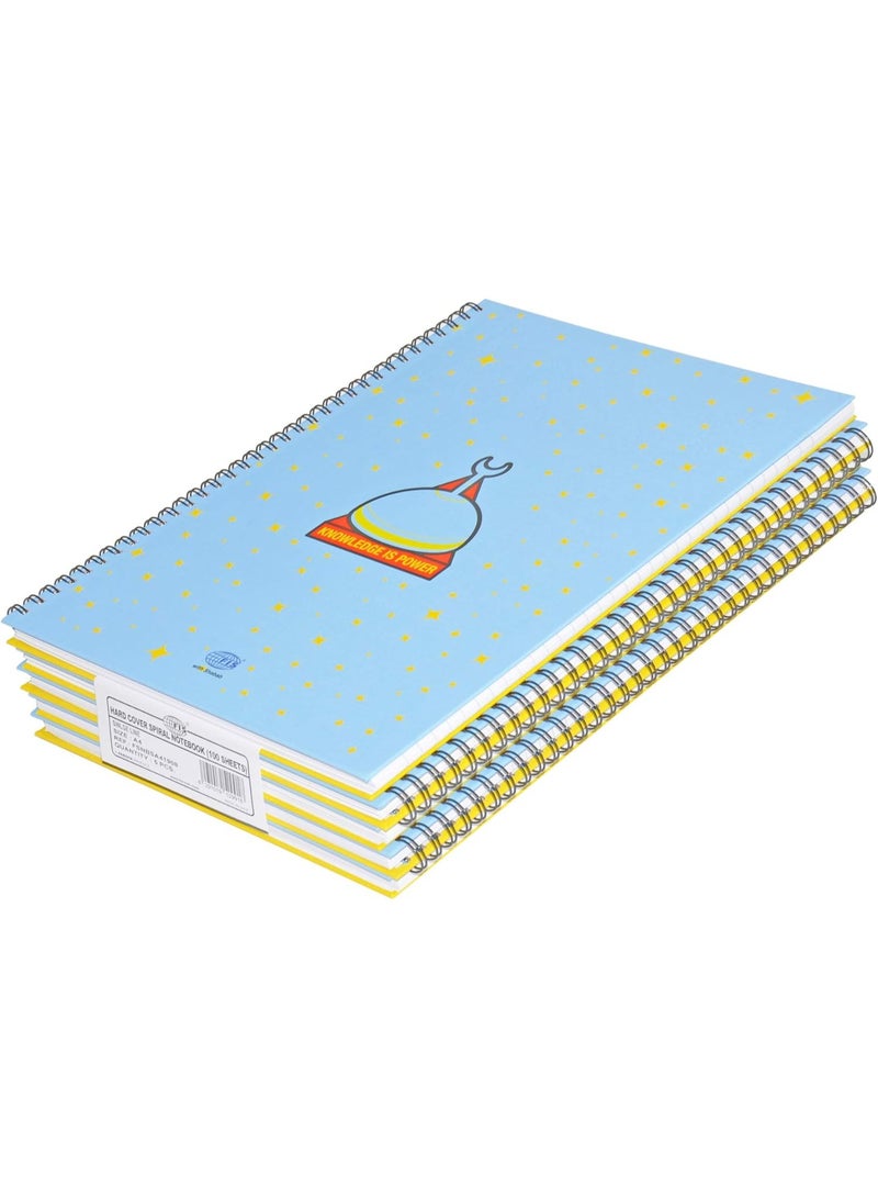 FIS FIS Spiral Hard Cover Notebook, A4 Size(29.7x21cm), Single Line Ruling, 100 Sheets, Pack of 5 Piece - FSNBSA41908  - Image 1