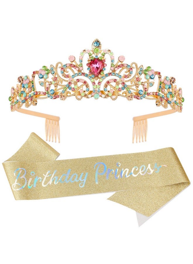 Velscrun Birthday Girl Tiara Princess Crown With Birthday Sash Birthday Girl Headband Birthday Crowns For Women Happy Birthday Decorations Birthday Party Supplies - Image 1