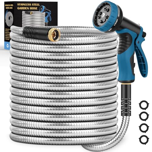 Tocebe Garden Hose 50FT, Water Hose with 10 Function Nozzle, Garden Hose Metal with Leak-proof Connectors, Kink-Free & Ultra Flexible, Rust/Pet/Puncture Proof for Lawn, Yard, RV, Car Wash, 550PSI - Image 1