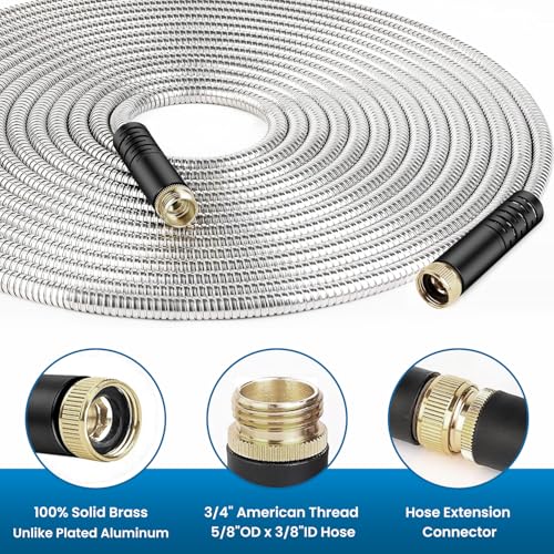 Tocebe Garden Hose 50FT, Water Hose with 10 Function Nozzle, Garden Hose Metal with Leak-proof Connectors, Kink-Free & Ultra Flexible, Rust/Pet/Puncture Proof for Lawn, Yard, RV, Car Wash, 550PSI - Image 3