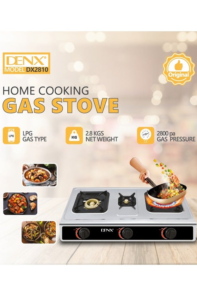 Denx Three-burner gas stove with automatic ignition and cast iron burner in a stylish design - Image 2