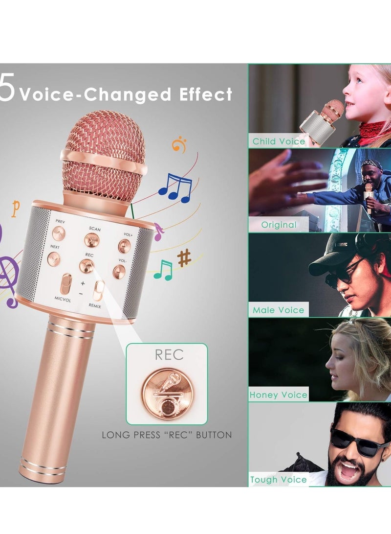 Wireless Bluetooth Karaoke Microphone for Kids, 5-in-1 Portable Handheld Karaoke Mic Speaker Player Recorder with Adjustable Remix FM Radio for Kids Girls Boys Teens Birthday (Rose Gold) - Image 5