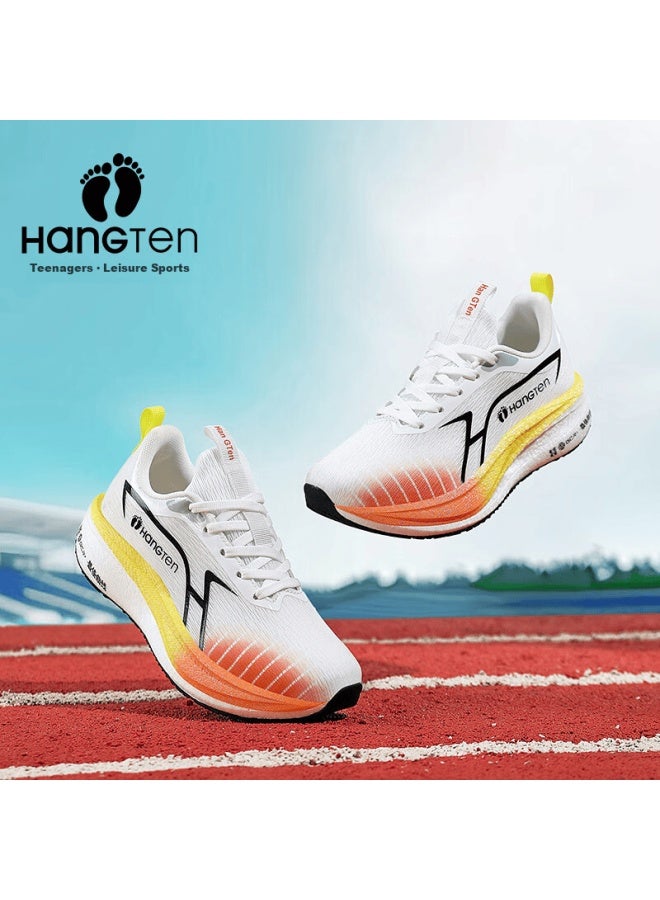 Hang Ten Men's Running Shoes Mid-exam Speed Training Mesh Lightweight Breathable Sports Shoes White Orange Size 41 - Image 1
