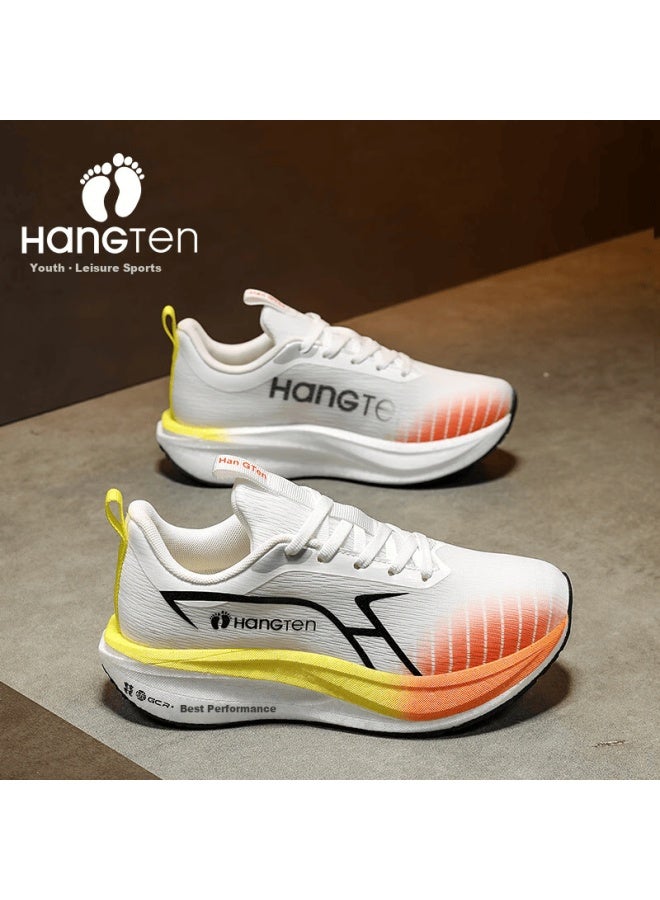 Hang Ten Men's Running Shoes Mid-exam Speed Training Mesh Lightweight Breathable Sports Shoes White Orange Size 41 - Image 2