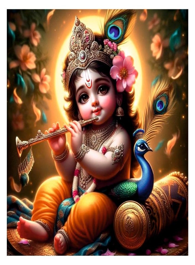 Decals Creation Baby Krishna Fulte Peacocok Vinyl Wall Poster For Living Room, Kids Room, Pooja Room (Size - 46Cm X46Cm),Multi-Coloured - Image 1