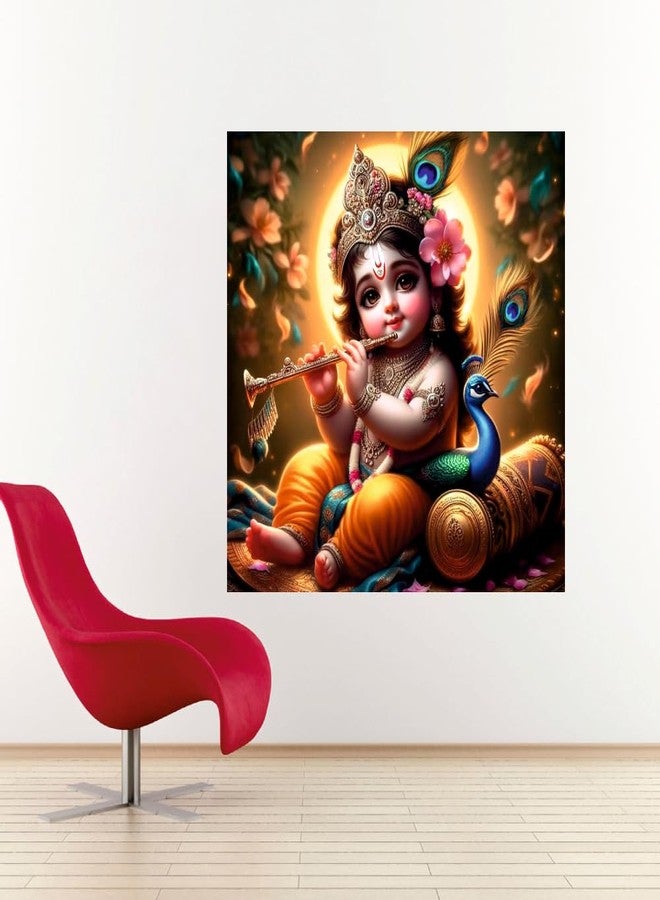 Decals Creation Baby Krishna Fulte Peacocok Vinyl Wall Poster For Living Room, Kids Room, Pooja Room (Size - 46Cm X46Cm),Multi-Coloured - Image 2
