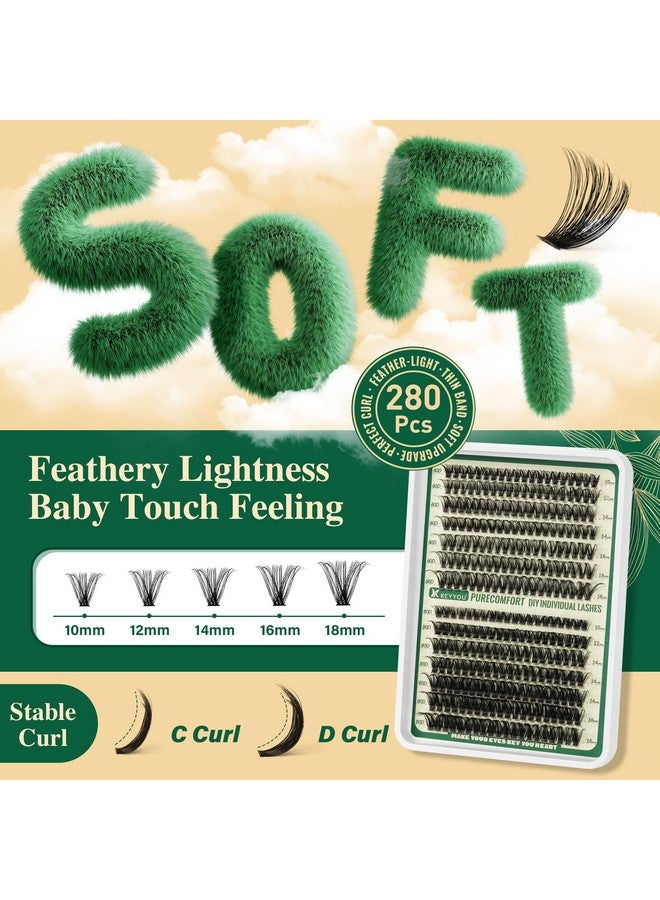 KEYYOU DIY Lash Extension Kit 280pcs Soft Lash Clusters 60D+80D D Curl Easy to Apply with Lash Bond and Seal Lash Applicator Lash Remover Eyelash Extension Kit at Home(RMkit-60D80D-D-10-18mix) - Image 3