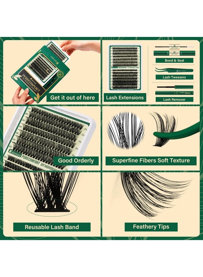KEYYOU DIY Lash Extension Kit 280pcs Soft Lash Clusters 60D+80D D Curl Easy to Apply with Lash Bond and Seal Lash Applicator Lash Remover Eyelash Extension Kit at Home(RMkit-60D80D-D-10-18mix) - Image 2