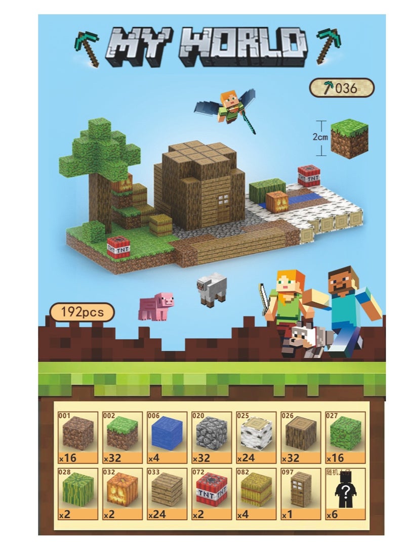 192pcs Village Chief’s home square building block set children’s puzzle doll assembled game peripheral mini toys minecrafts magnetic cube intelligent magnetic building block set build a 3D mag-world  - Image 1
