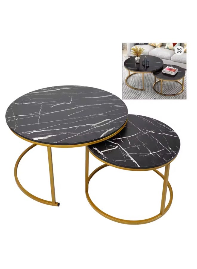DubaiGallery Premium Marble Effect Nesting Side Tables – Gold Metal Frame (68x46cm, 48x37cm) - Image 3