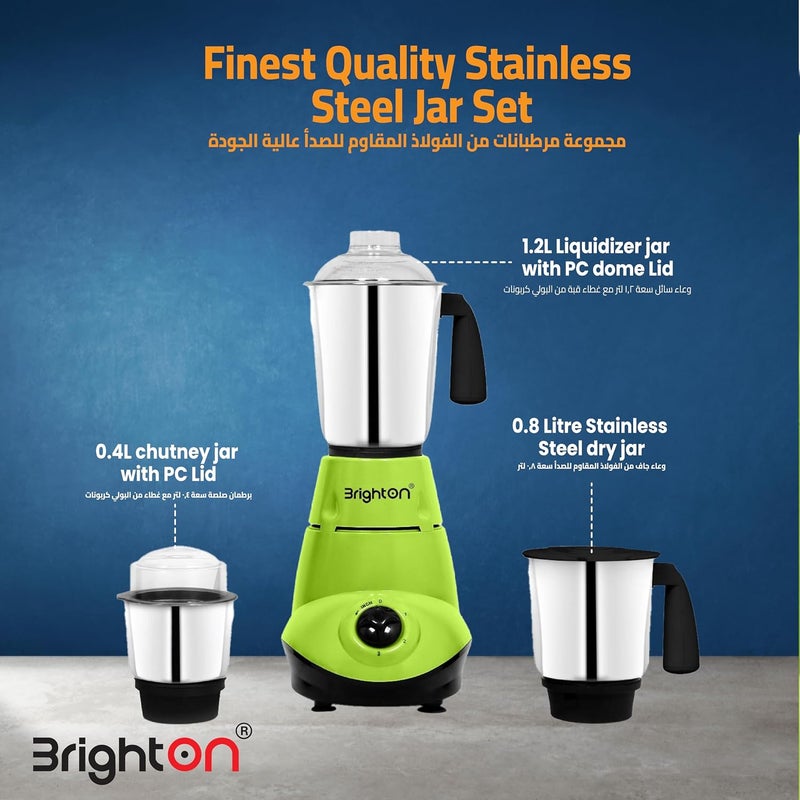 Brighton 800W Mixer Grinder | 3-in-1 Stainless Steel Jars | Harmonic Grinding | PC Unbreakable Lids | 3-Speed Jog Dial | Overload Protection | Made in India | 2 Yr Warranty - Image 3