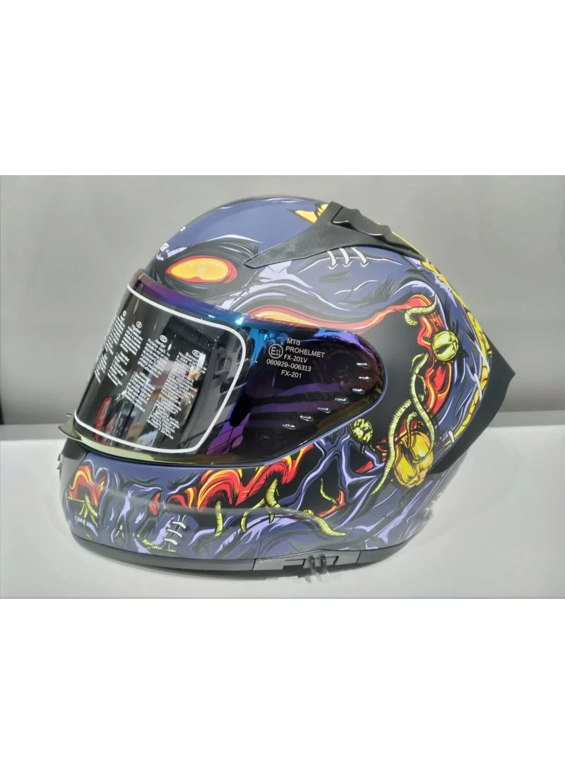 MTS Helmet Pro 801 Zombie with Sunglasses Orange/blue