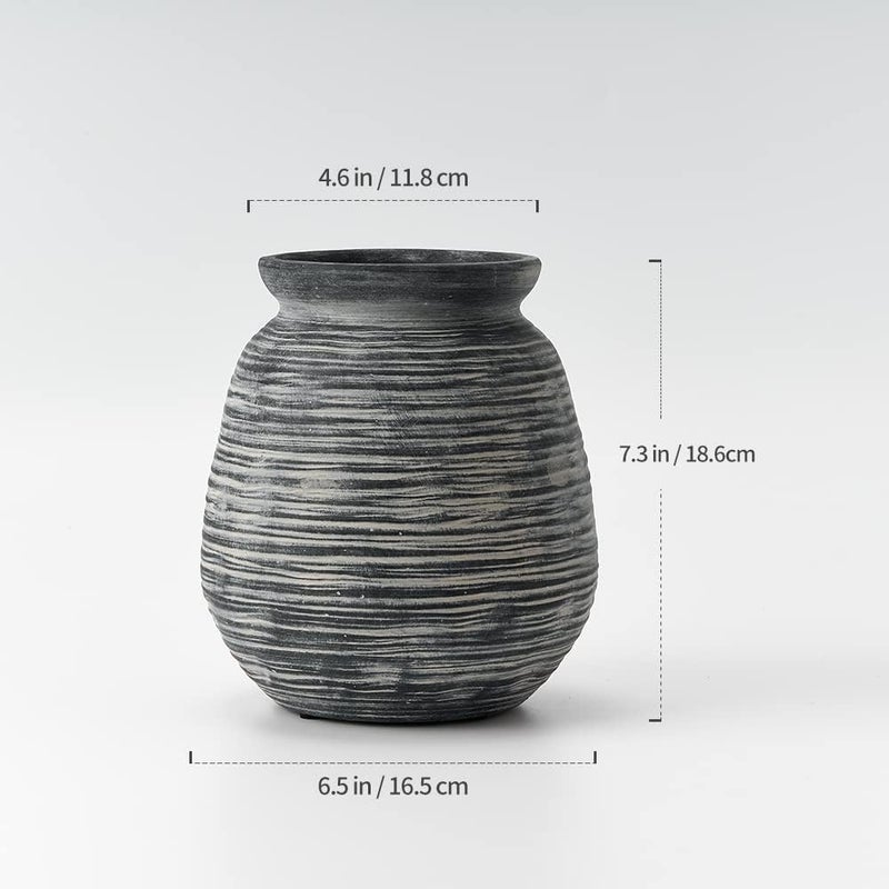 SIDUCAL Ceramic Rustic Farmhouse Flower Vase, Pottery Decorative Flower Vase for Home Decor, Table, Living Room Decoration, Shelf Decor, Mantel, 7.3 Inch, Black - Image 4