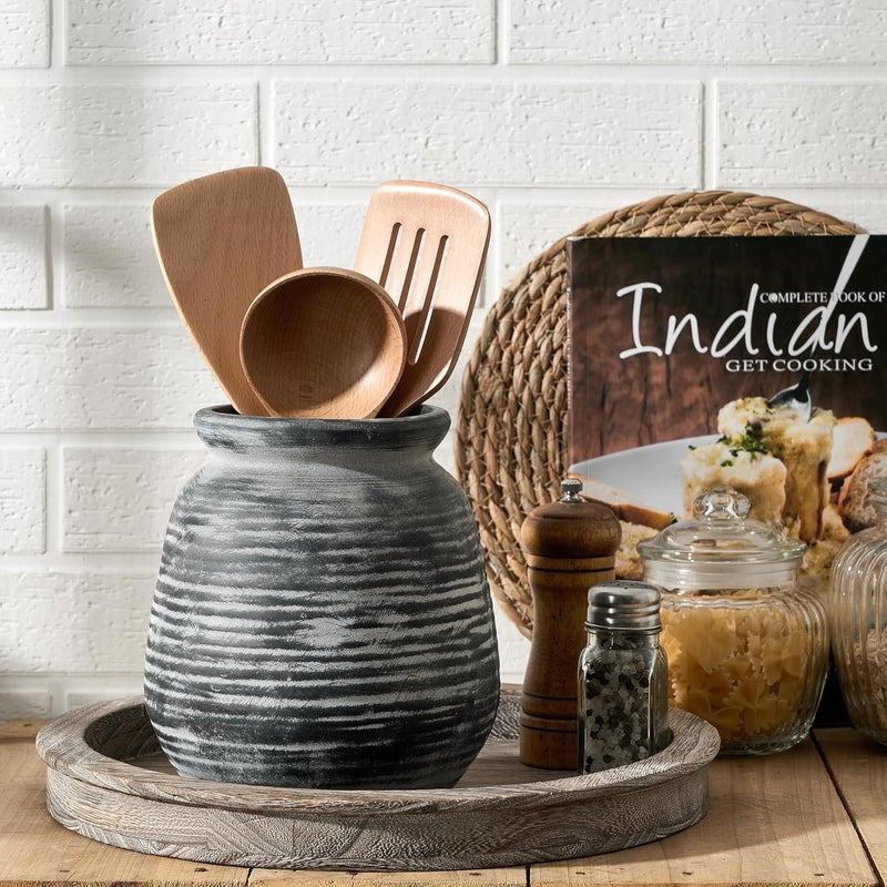 SIDUCAL Ceramic Rustic Farmhouse Flower Vase, Pottery Decorative Flower Vase for Home Decor, Table, Living Room Decoration, Shelf Decor, Mantel, 7.3 Inch, Black - Image 3